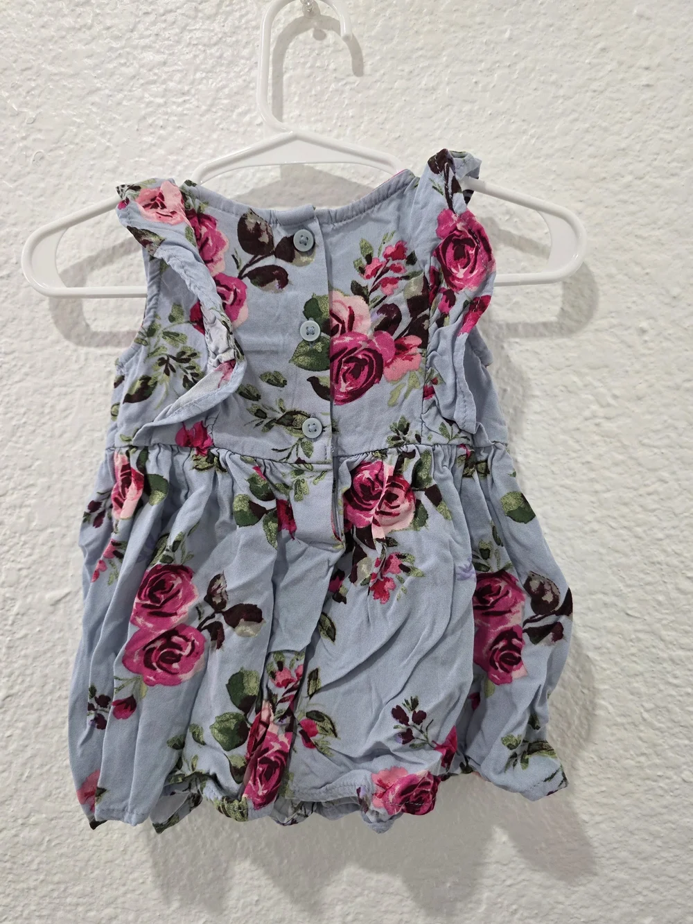 The Children's Place Light Blue Floral Ruffle Tank - Pink Rose Print